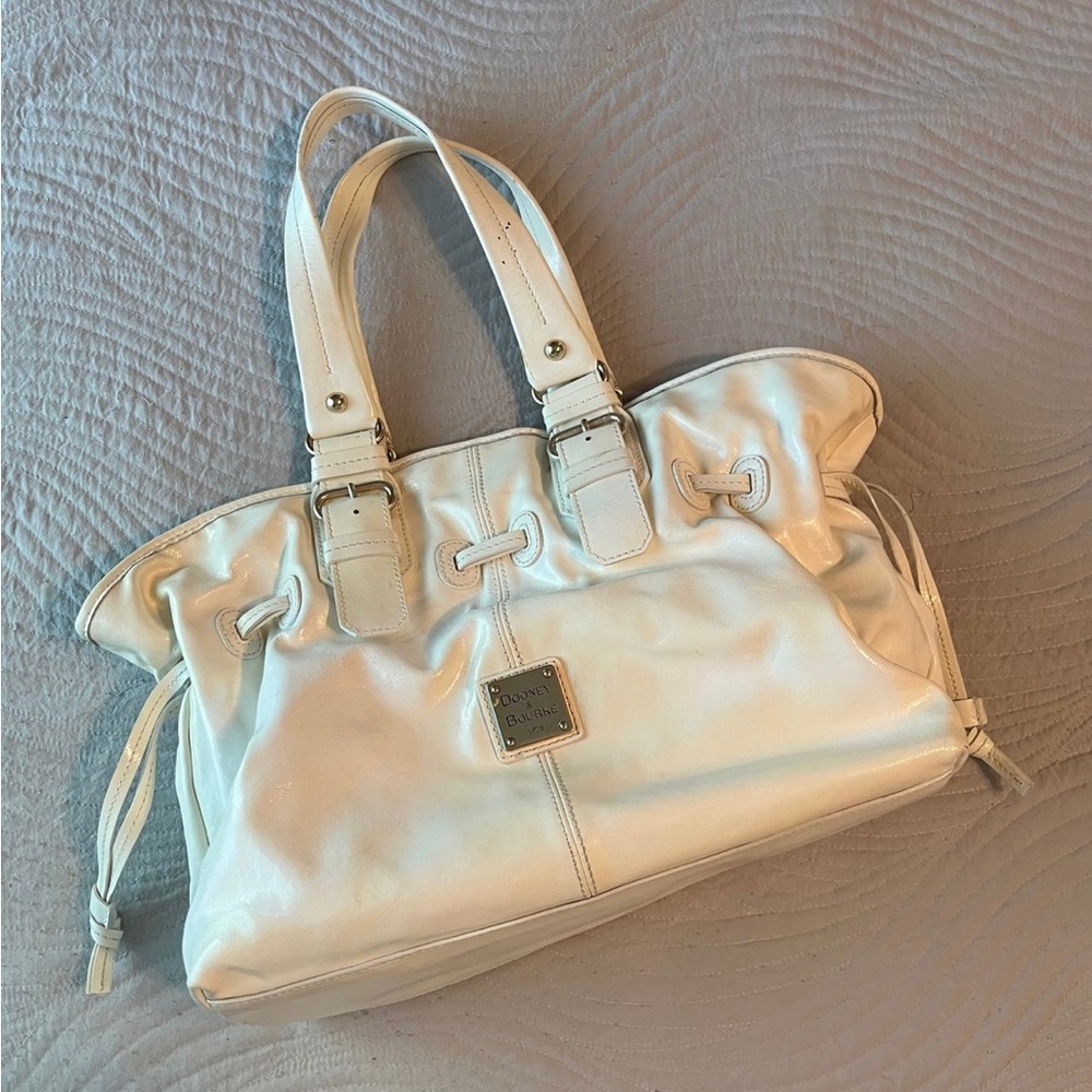 Dooney & Bourke Chiara White Patent Leather Satchel Bag Purse Great Condition
